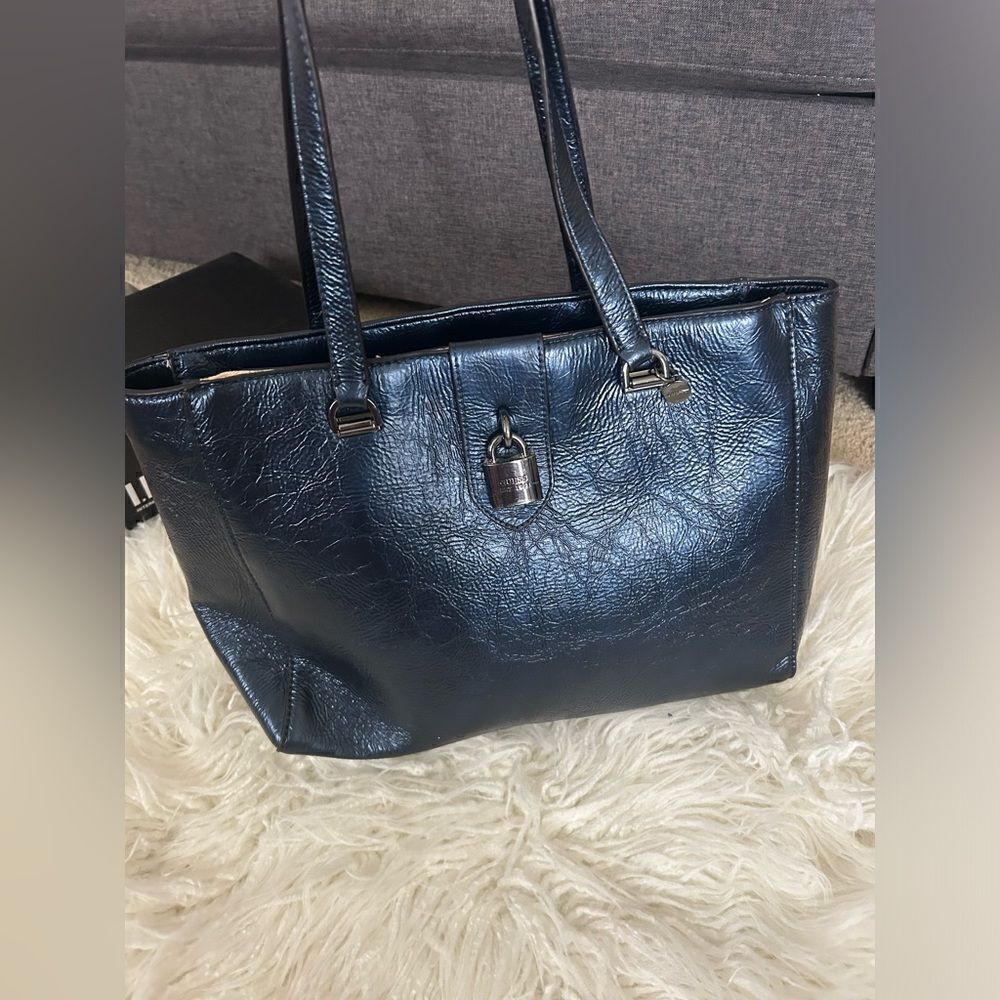 Guess vegan leather tote metallic blue